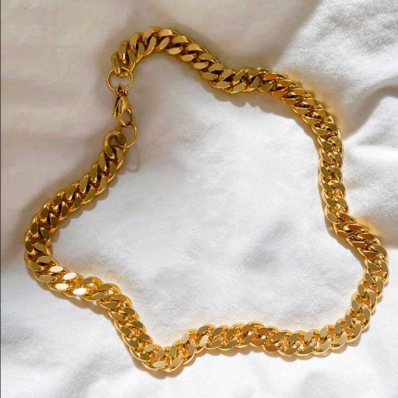 28" Cuban Chain Link 18K Gold Necklace Womens Miami Style Streetwear 28 inch NEW - Picture 1 of 9